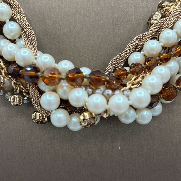 Carolee Layered‎ Crystal Gold and Pearl Choker D2 - Picture 4 of 8